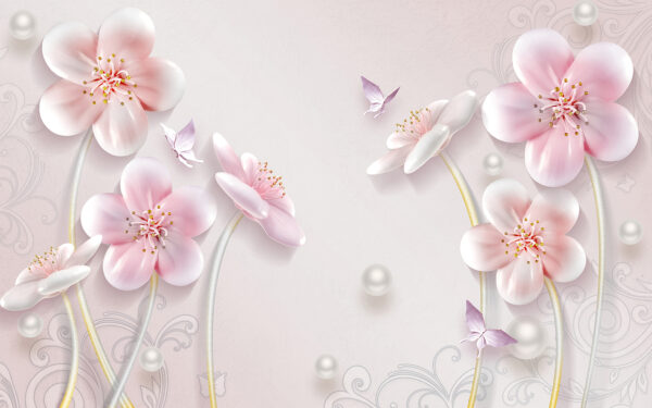 Papier peint avec des fleurs et des papillons u09587p 600x375 - Papier peint avec des fleurs et des papillons - tegory