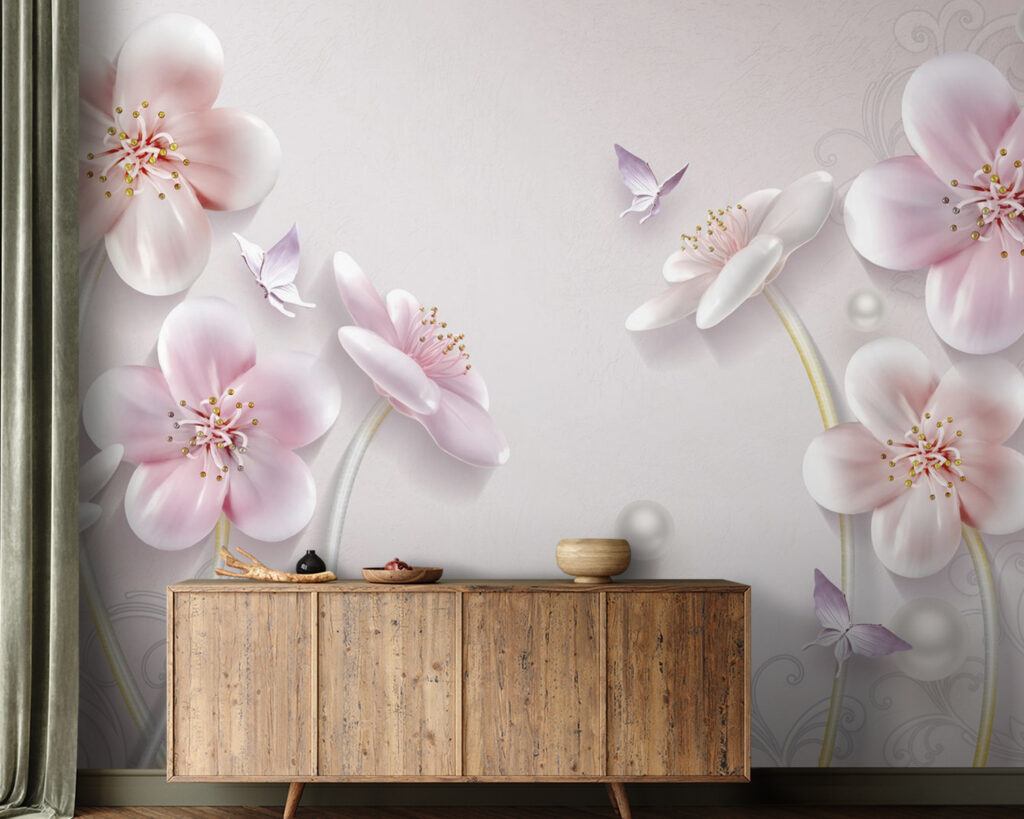 u09587pig21m 1024x819 - Papier peint avec des fleurs et des papillons - tegory