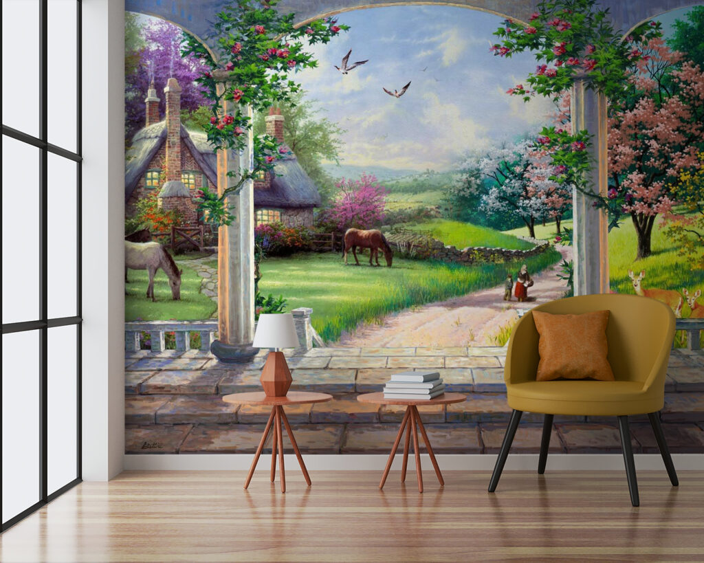 u09760pig3 1024x819 - Peinture d'un paysage avec un cheval et une maison - tegory