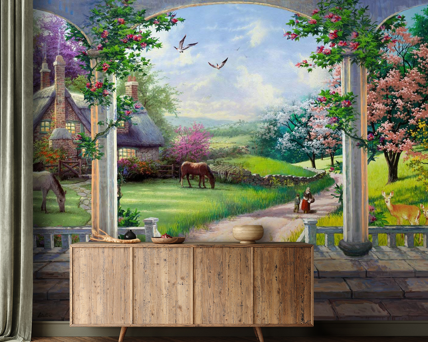 u09760pig21m - Peinture d'un paysage avec un cheval et une maison - tegory