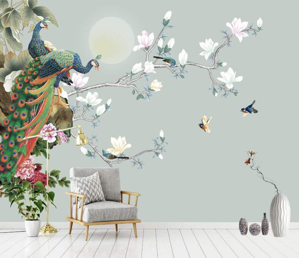 Oiseau sur une branche avec des fleurs et des oiseaux u09915pig1m - Oiseau sur une branche avec des fleurs et des oiseaux - tegory
