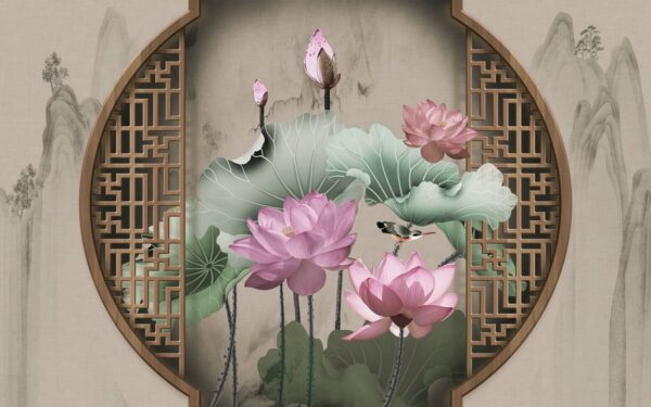 Papier peint avec des fleurs et des feuilles roses u11741p 600x375 - Papier peint avec des fleurs et des feuilles roses - tegory