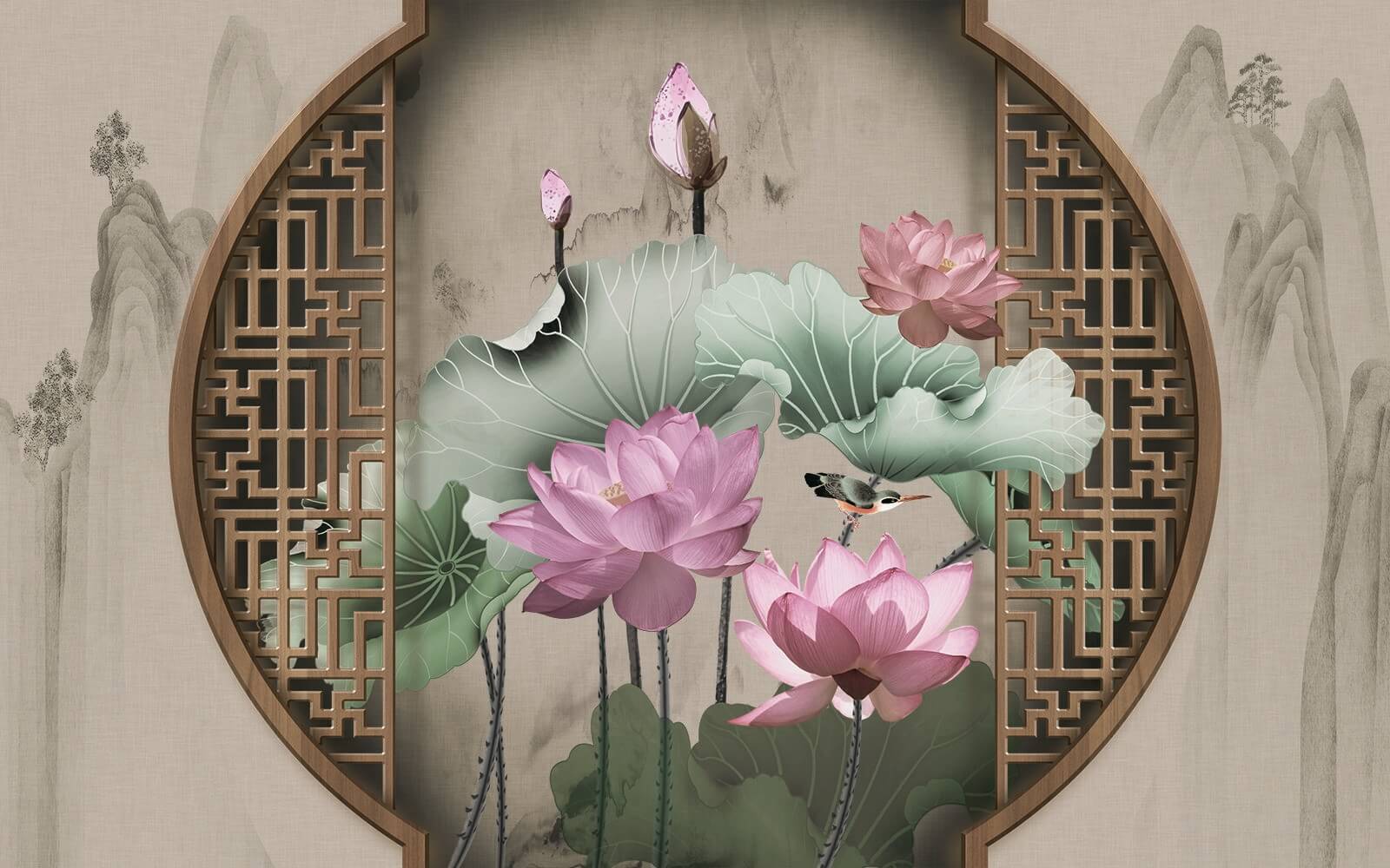 Papier peint avec des fleurs et des feuilles roses u11741p - Papier peint avec des fleurs et des feuilles roses - tegory