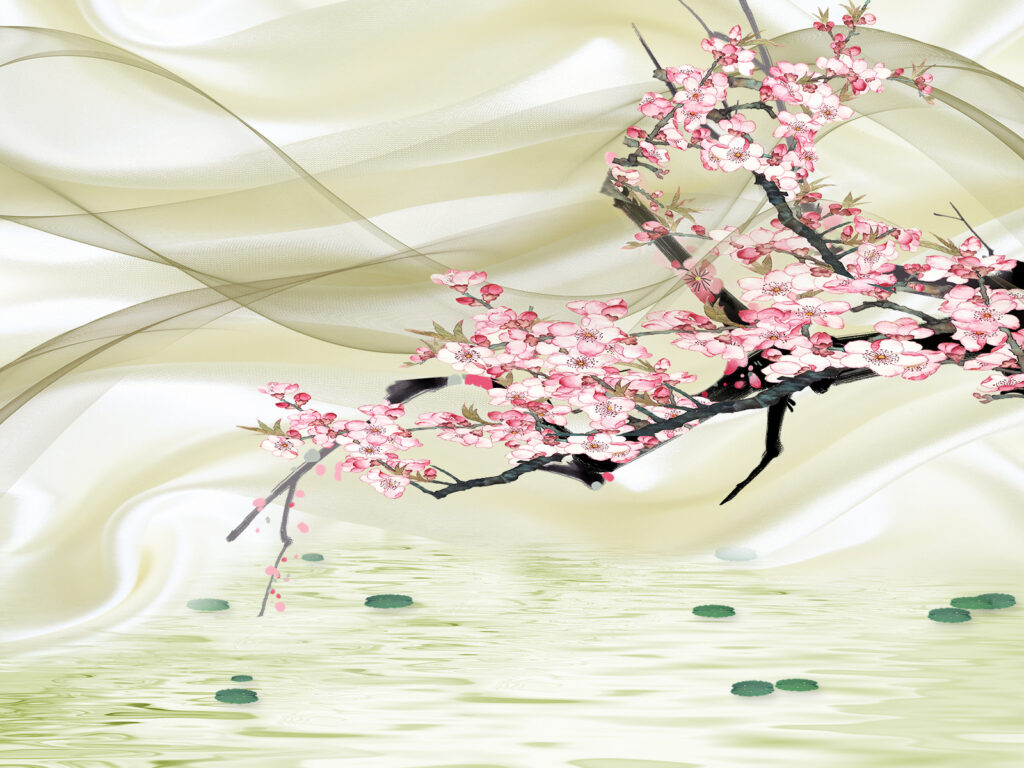 Peinture d'une branche avec des fleurs roses Peinture d'une branche avec des fleurs roses
