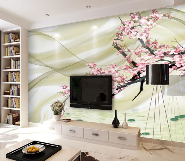 Peinture d'une branche avec des fleurs roses Peinture d'une branche avec des fleurs roses