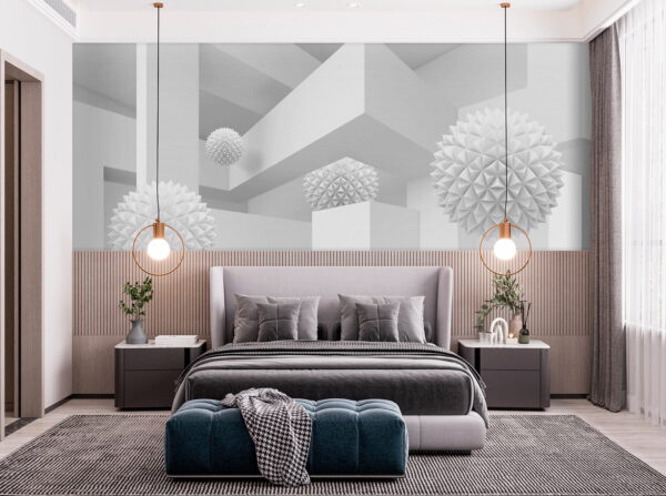 Chambre blanche avec boules blanches Chambre blanche avec boules blanches