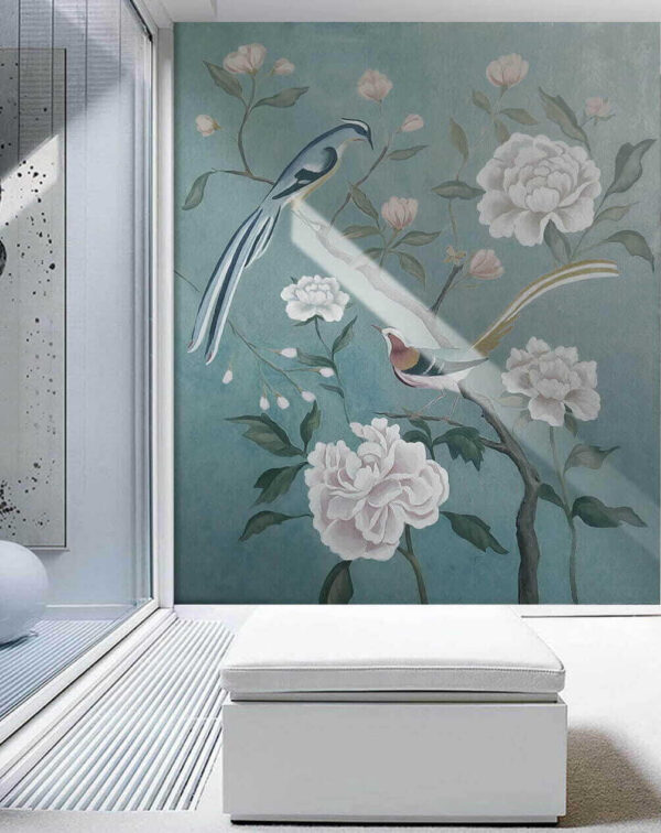 Peinture d'oiseaux sur une branche avec des fleurs Peinture d'oiseaux sur une branche avec des fleurs