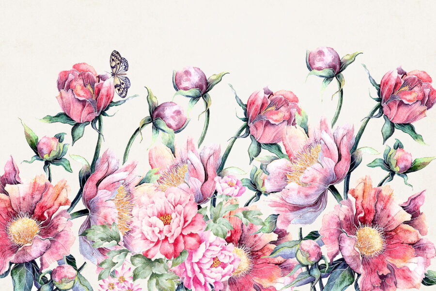 Aquarelle de fleurs et d'un papillon