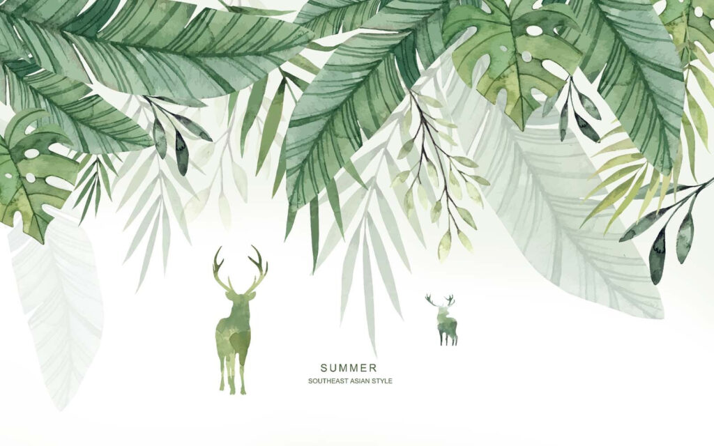 Aquarelle d'un cerf et de feuilles Aquarelle d'un cerf et de feuilles