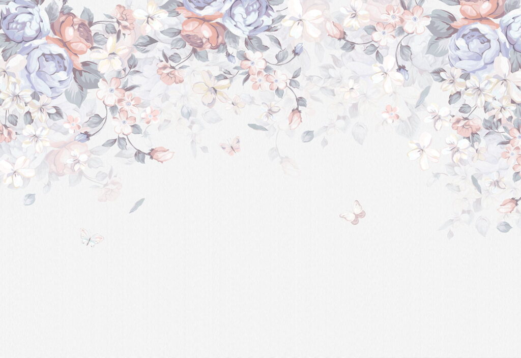 Fond blanc avec fleurs et papillons Fond blanc avec fleurs et papillons
