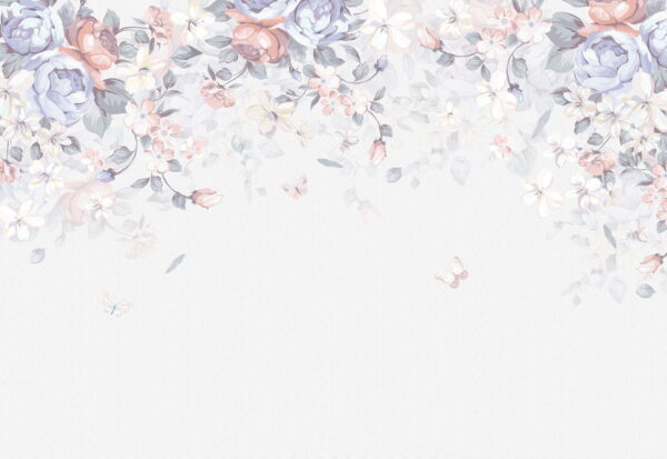 Fond blanc avec fleurs et papillons Fond blanc avec fleurs et papillons