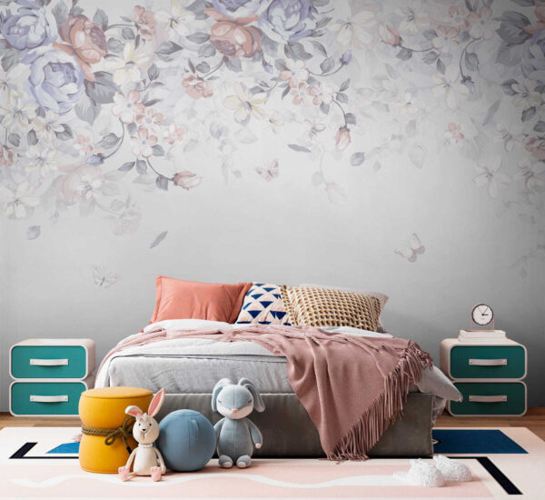 Fond blanc avec fleurs et papillons Fond blanc avec fleurs et papillons