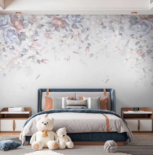 Fond blanc avec fleurs et papillons Fond blanc avec fleurs et papillons