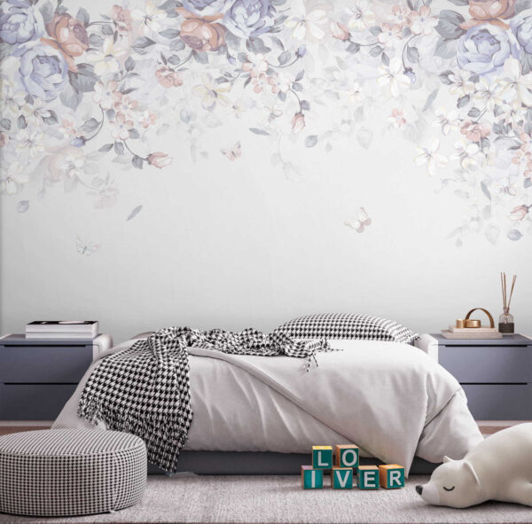 Fond blanc avec fleurs et papillons Fond blanc avec fleurs et papillons