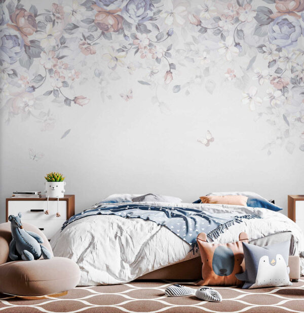 Fond blanc avec fleurs et papillons Fond blanc avec fleurs et papillons