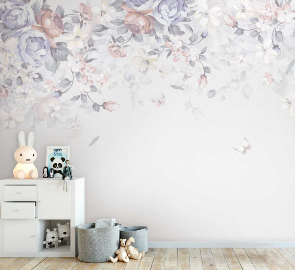 Fond blanc avec fleurs et papillons Fond blanc avec fleurs et papillons