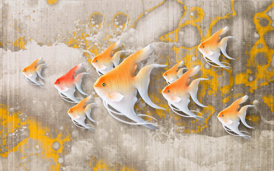 Poissons colorés nageant ensemble avec grâce.