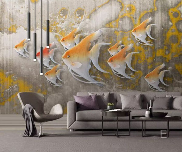 Poissons colorés nageant ensemble avec grâce. Poissons colorés nageant ensemble avec grâce.