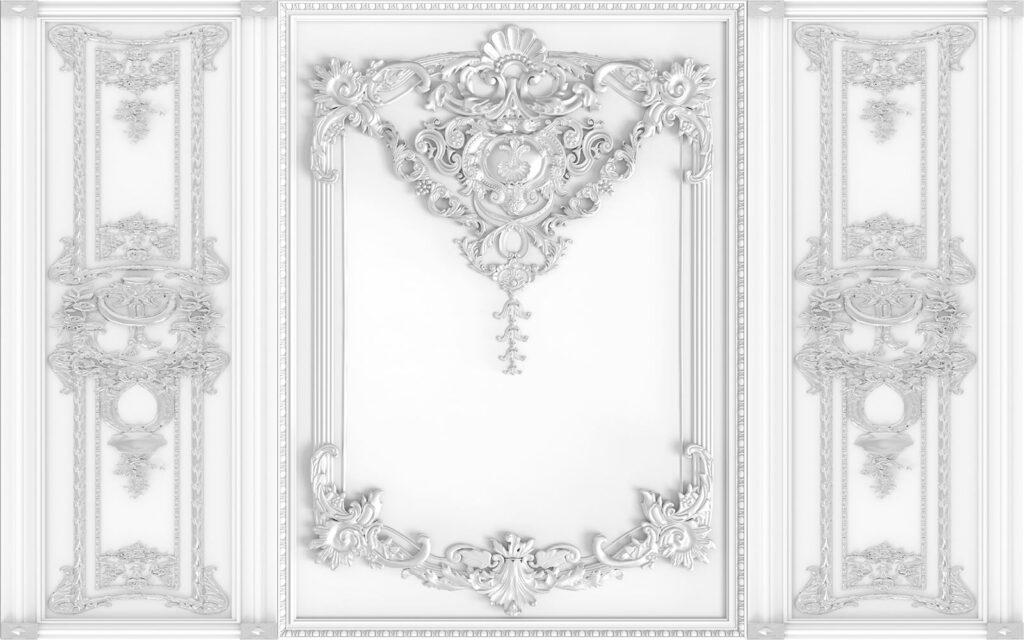 Mur blanc avec motifs ornés Mur blanc avec motifs ornés