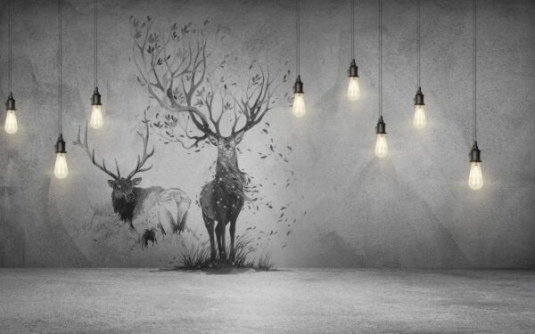 Mur avec un dessin de deux cerfs et des arbres Mur avec un dessin de deux cerfs et des arbres