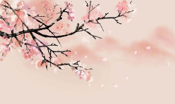 Branche d'arbre avec des fleurs roses Branche d'arbre avec des fleurs roses
