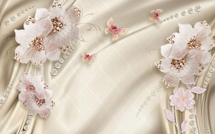 Papier peint avec des fleurs et des papillons
