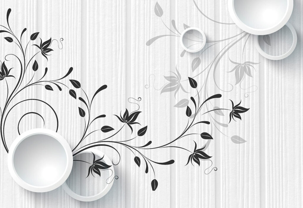 Mur blanc avec fleurs noires et blanches Mur blanc avec fleurs noires et blanches