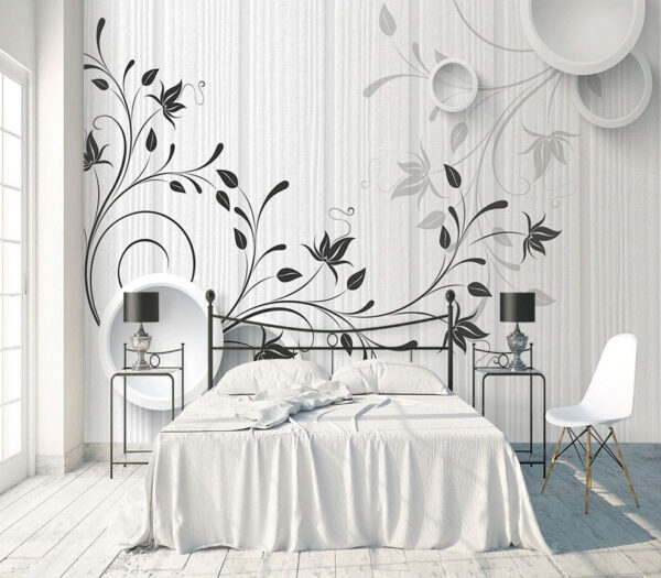 Mur blanc avec fleurs noires et blanches Mur blanc avec fleurs noires et blanches