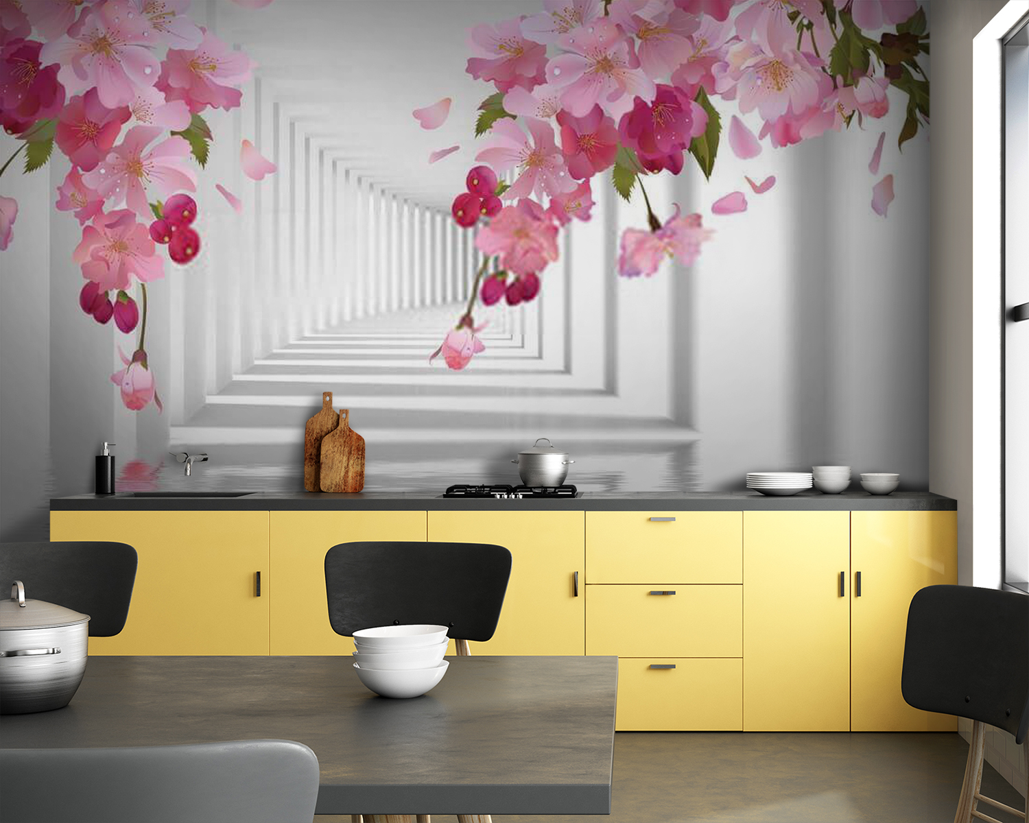 Papier peint Fleurs roses sur une branche