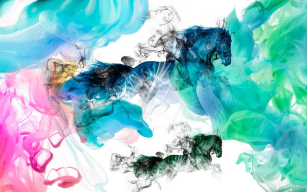 Cheval dans différentes couleurs de fumée Cheval dans différentes couleurs de fumée