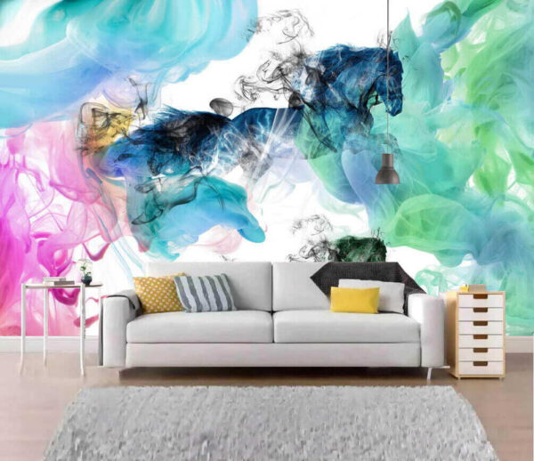 Cheval dans différentes couleurs de fumée Cheval dans différentes couleurs de fumée