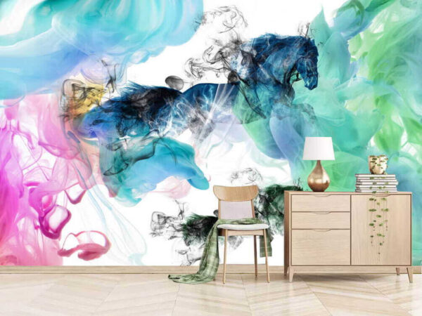 Cheval dans différentes couleurs de fumée Cheval dans différentes couleurs de fumée
