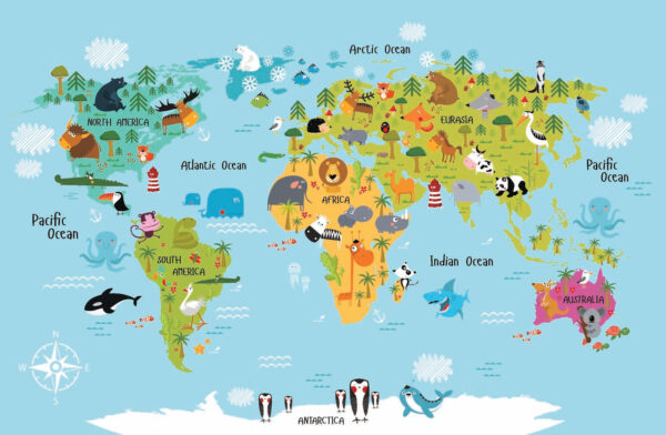 Carte du monde avec animaux Carte du monde avec animaux