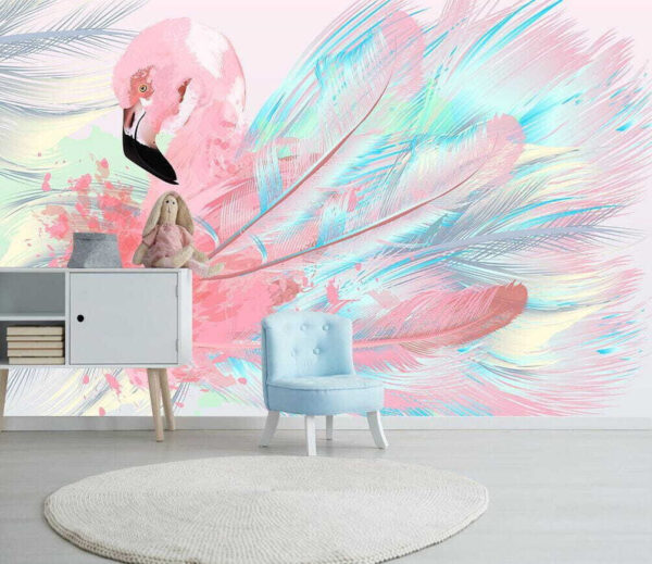 Flamant rose avec plumes blanches et bleues Flamant rose avec plumes blanches et bleues