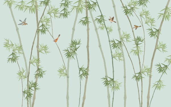 Papier peint avec des branches de bambou et des oiseaux Papier peint avec des branches de bambou et des oiseaux