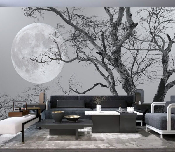 Arbre avec des branches et une lune en arrière-plan Arbre avec des branches et une lune en arrière-plan