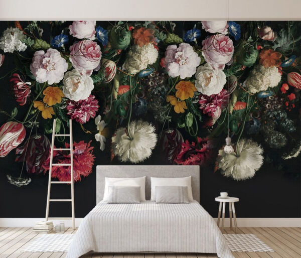 Papier peint Papier peint Groupe de fleurs sur fond noir (UGS : u19866)