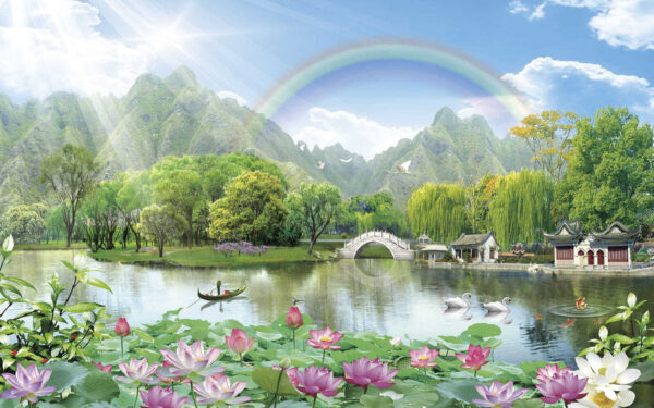 Arc-en-ciel sur un lac Arc-en-ciel sur un lac