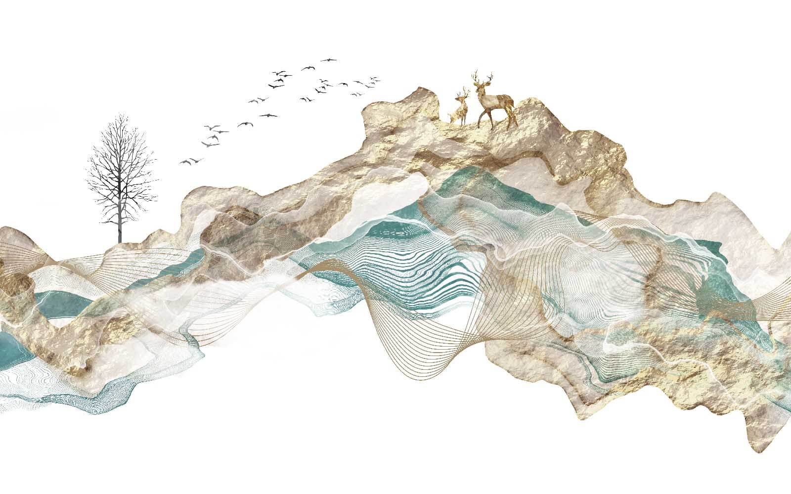 Peinture d'une montagne avec des oiseaux qui volent autour u23601p - Peinture d'une montagne avec des oiseaux qui volent autour - tegory