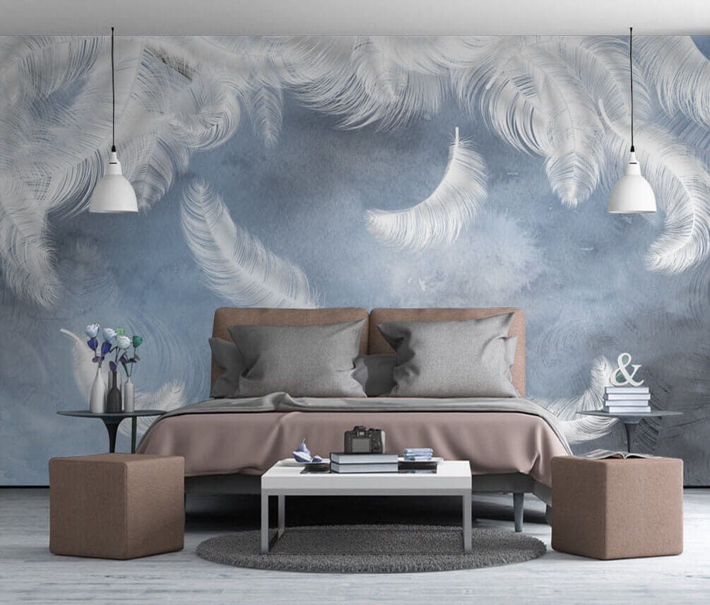 u23747pib1 - Plumes blanches sur fond bleu - tegory