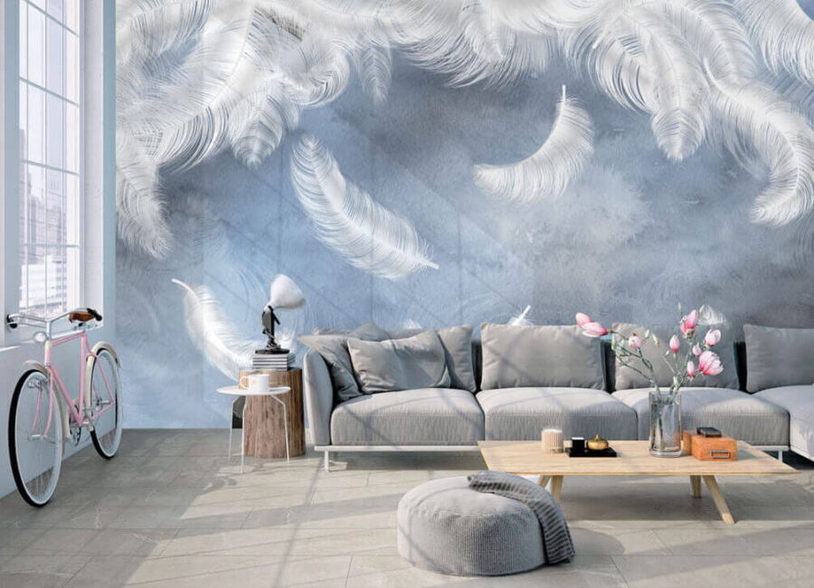 Plumes blanches sur fond bleu