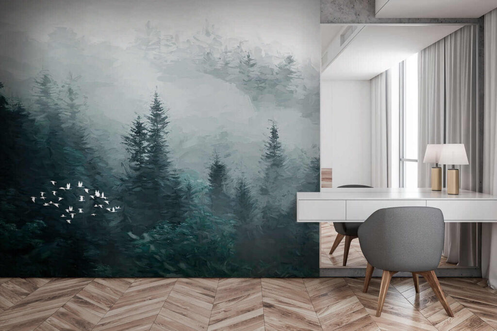 u23921pib3 1024x683 - Forêt brumeuse avec oiseaux en vol - tegory