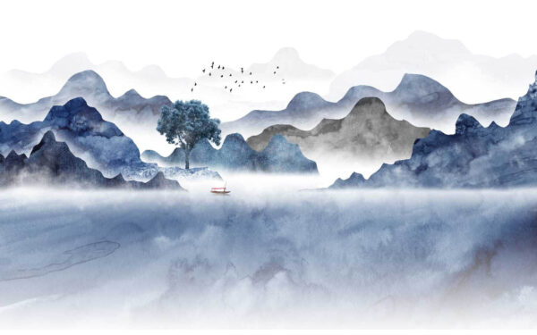 Peinture de montagnes et d'un arbre Peinture de montagnes et d'un arbre