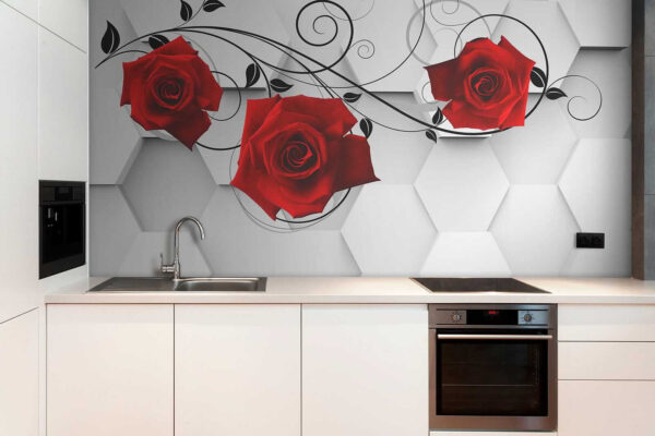 Papier peint avec des roses rouges et des vignes noires Papier peint avec des roses rouges et des vignes noires