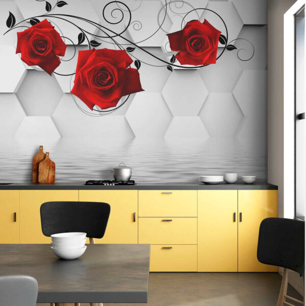 Papier peint avec des roses rouges et des vignes noires Papier peint avec des roses rouges et des vignes noires