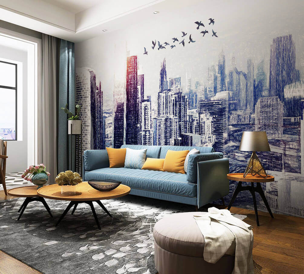 u29199pig1m - Oiseaux volant au-dessus d'une ville - tegory