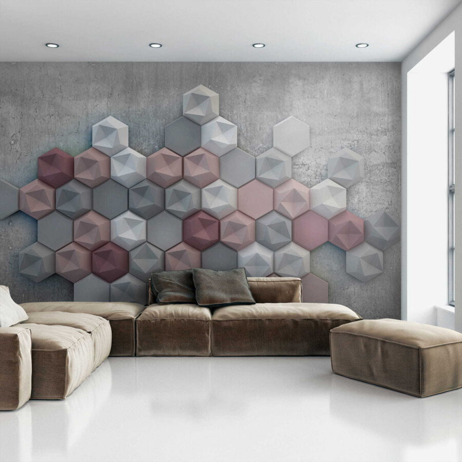 Groupe d'hexagones sur une surface en béton Groupe d'hexagones sur une surface en béton