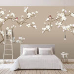 Papier peint Couple d'oiseaux sur une branche d'arbre