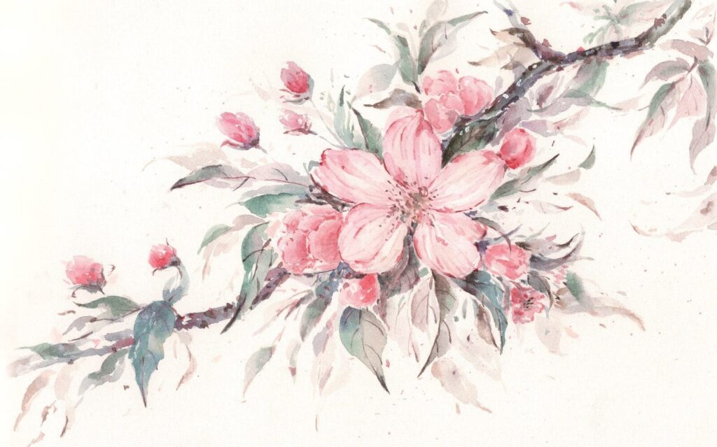 u29797p 1024x639 - Peinture de fleurs roses sur une branche - tegory