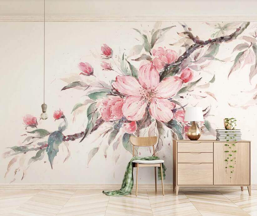u29797pih1m - Peinture de fleurs roses sur une branche - tegory